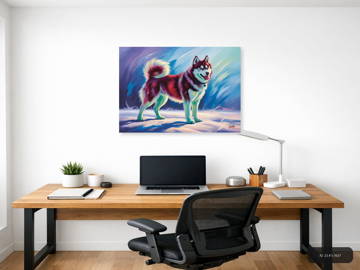 Vibrant Abstract Husky Dog Portrait Wall Art — A2 / Office