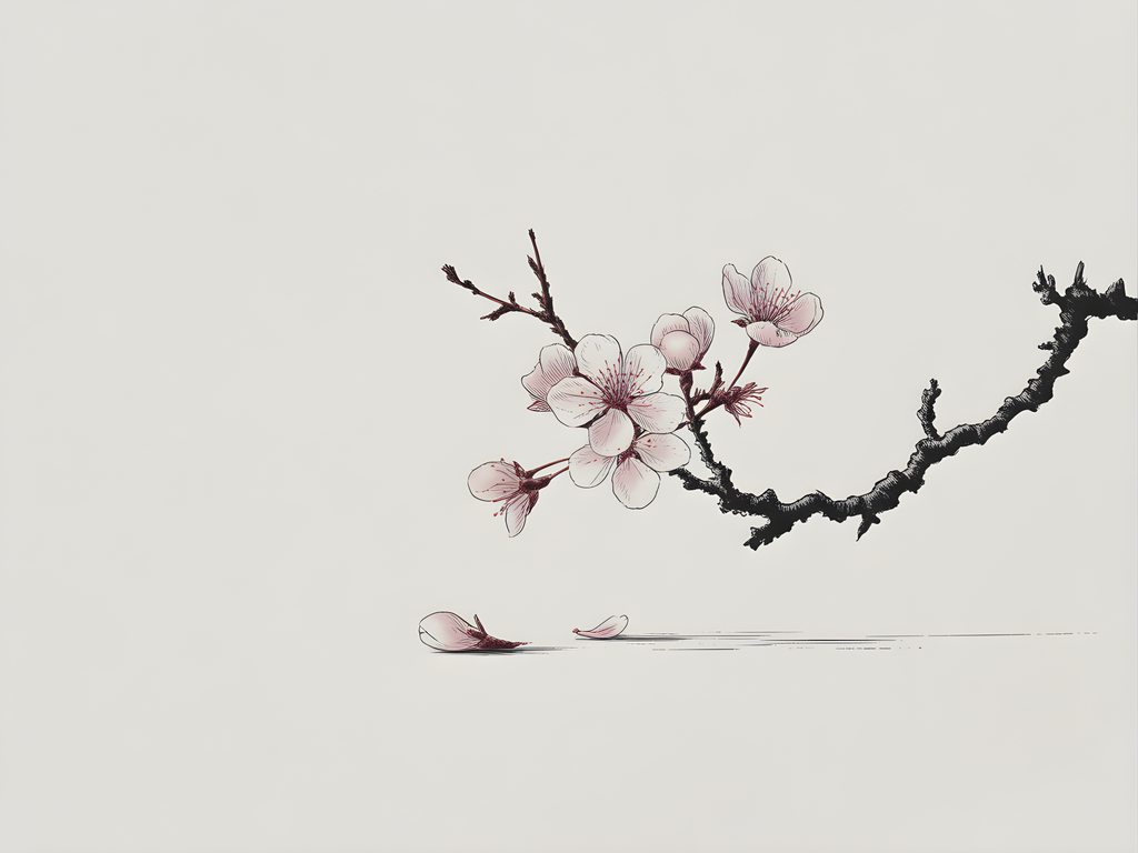 Cherry Blossom Branch Line Art Minimalist Wall Art