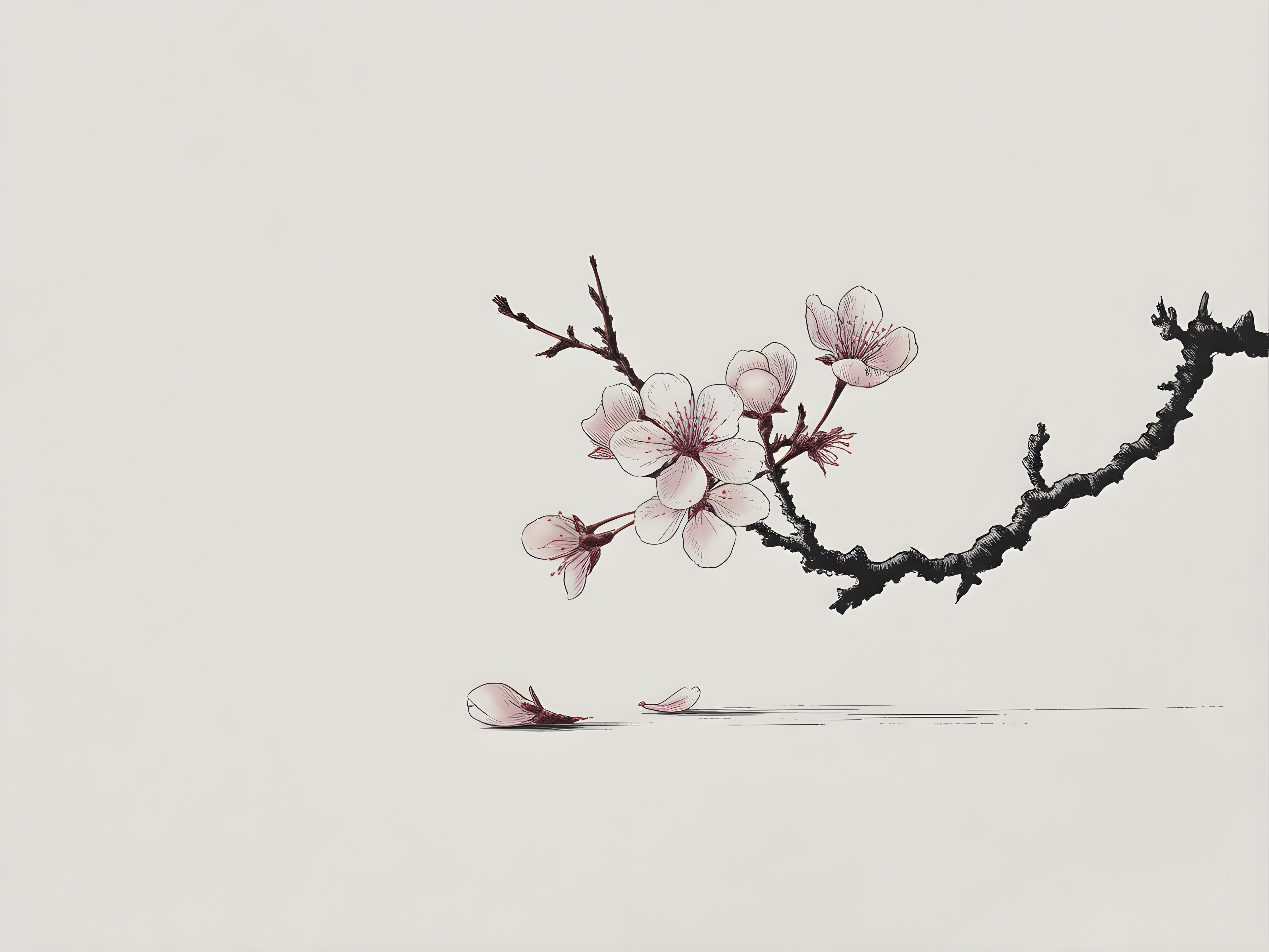 Cherry Blossom Branch Line Art Minimalist Wall Art
