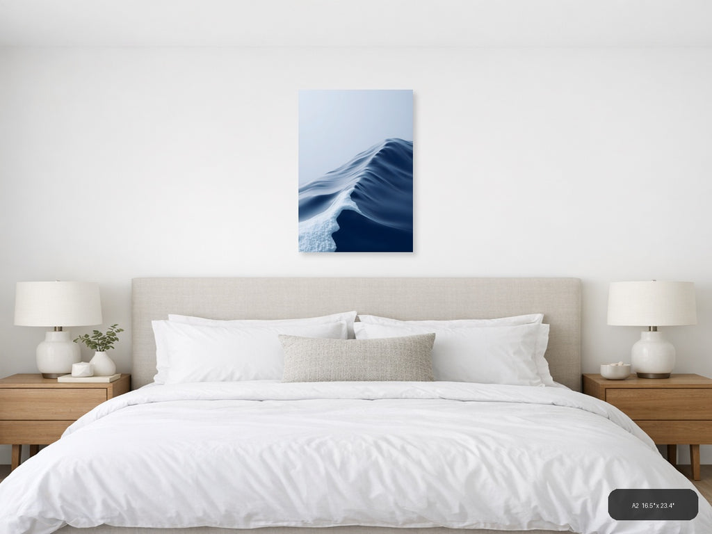 Minimalist Snow Dune Abstract Blue White Wall Art — A2 / Bedroom