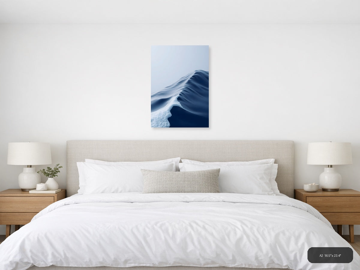 Minimalist Snow Dune Abstract Blue White Wall Art — A2 / Bedroom