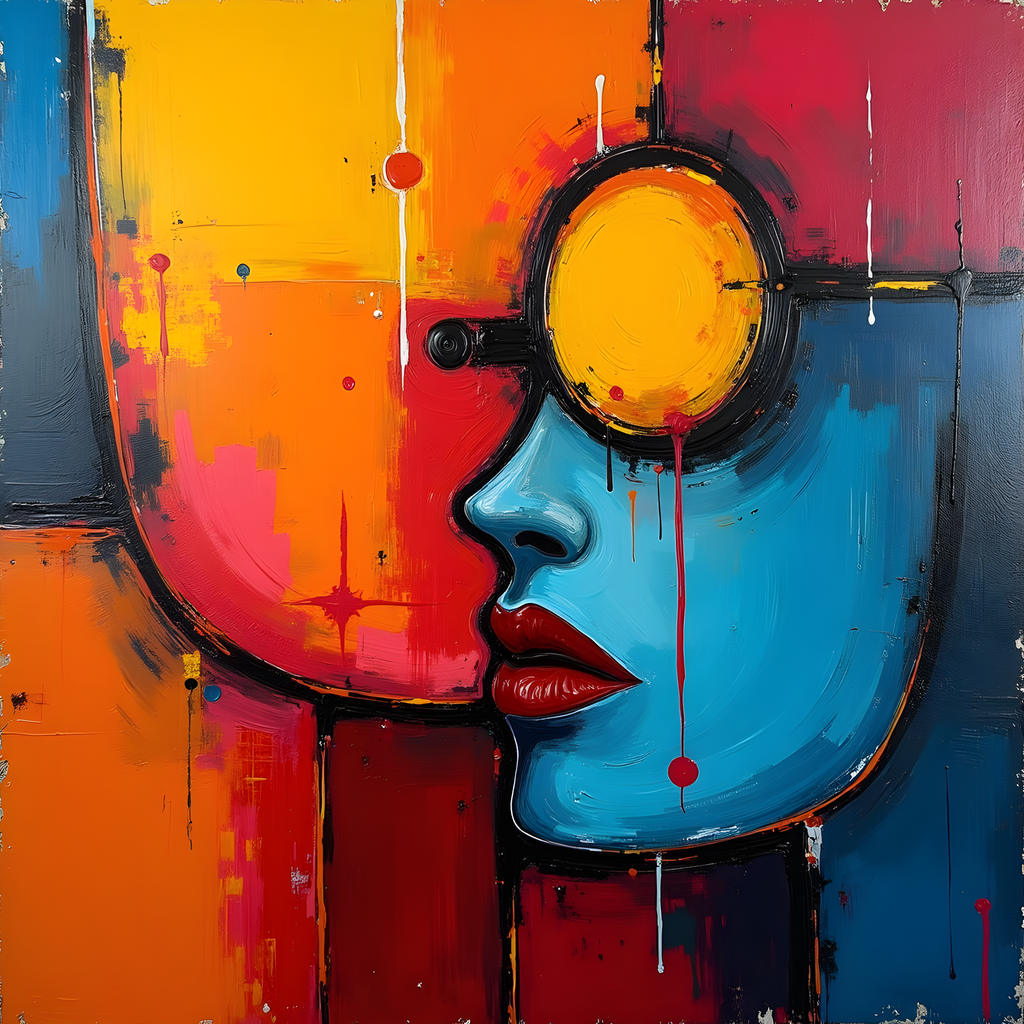 Colorful Abstract Face Profile Yellow Eye Wall Art