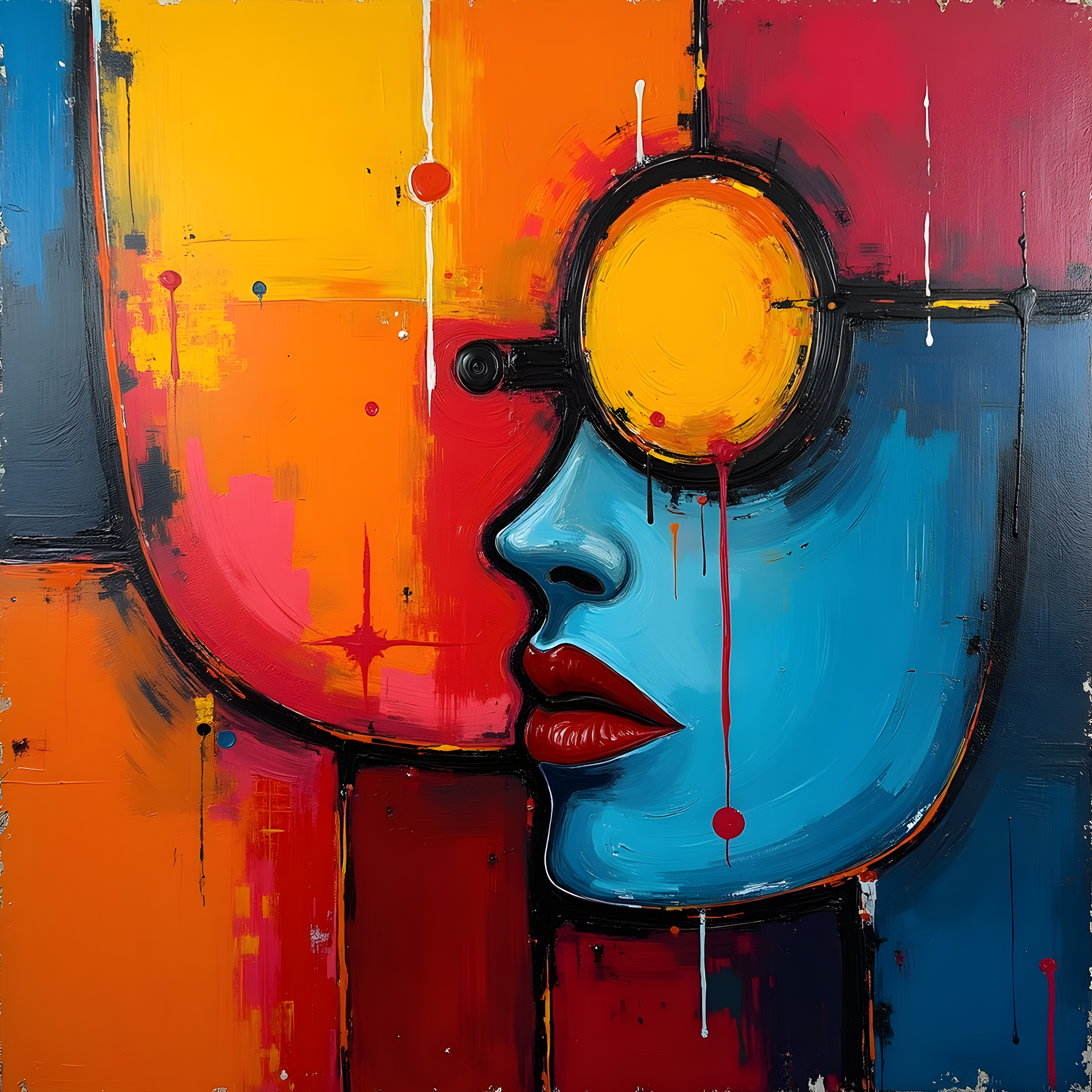 Colorful Abstract Face Profile Yellow Eye Wall Art