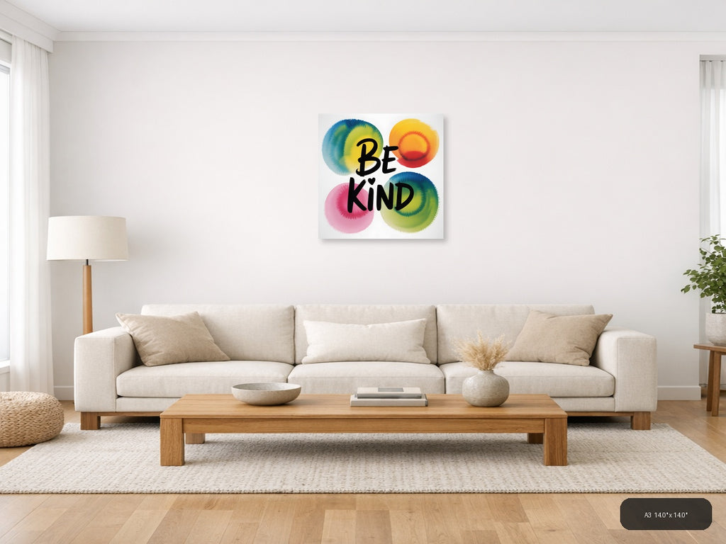 Be Kind Watercolor Circles Colorful Motivational Wall Art — A3 / Living Room
