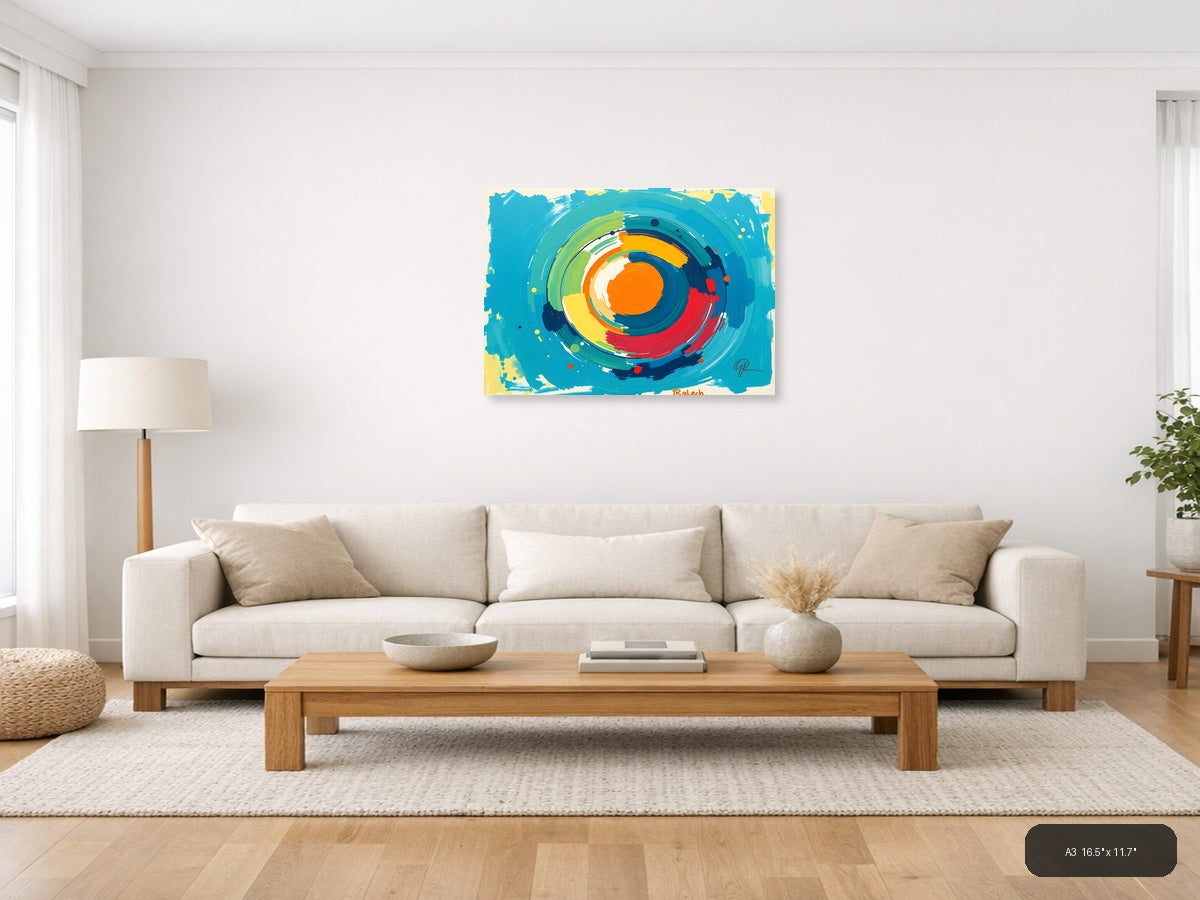Colorful Abstract Concentric Circles Modern Wall Art — A3 / Living Room