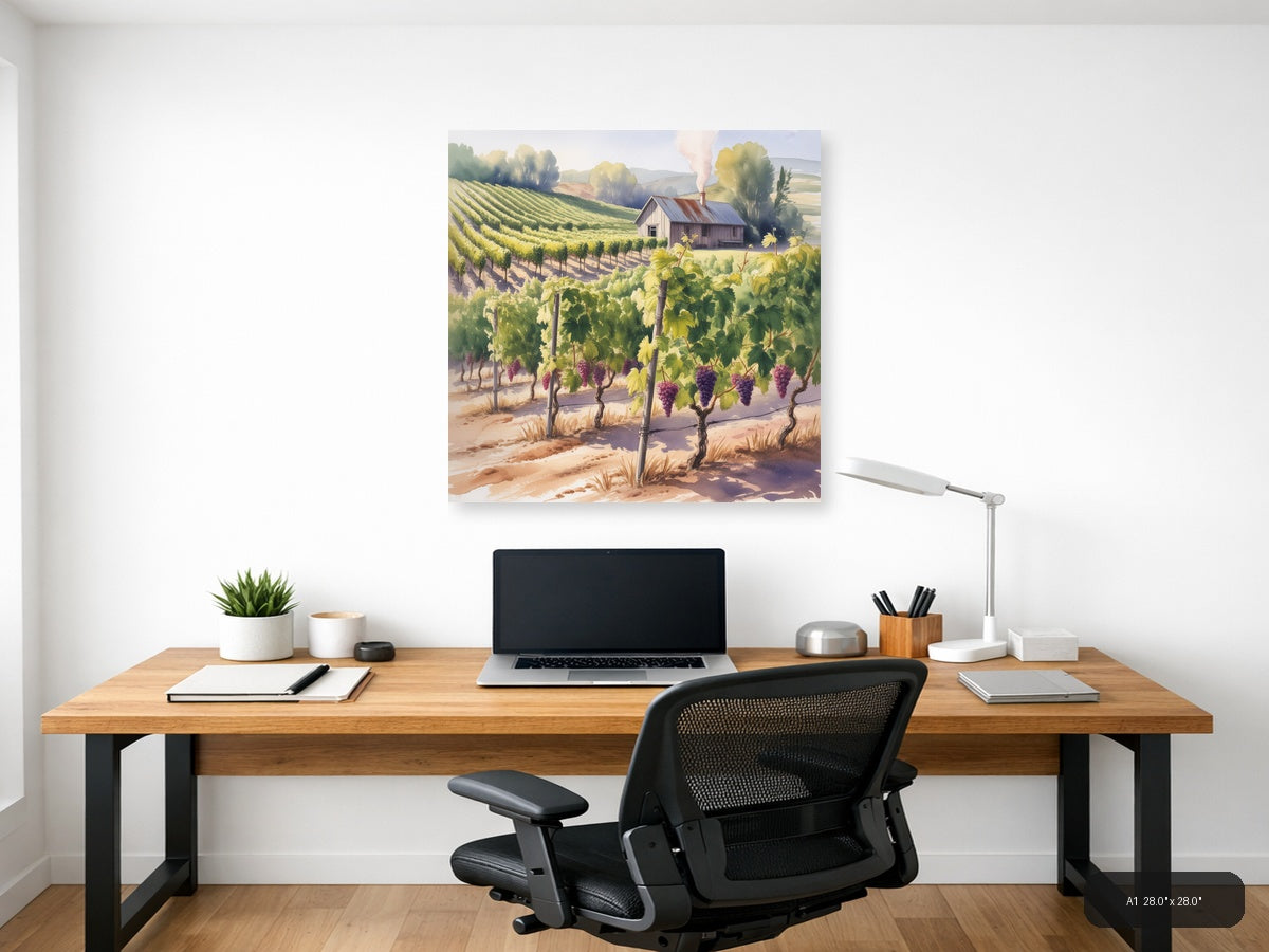 Wine — Watercolor (Square) Canvas Print | Watercolor Wall Art | A4 A3 A2 A1 — A1 / Office