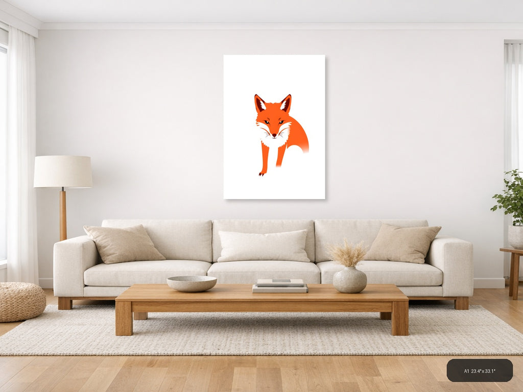 Minimalist Orange Fox Portrait Wall Art — A1 / Living Room