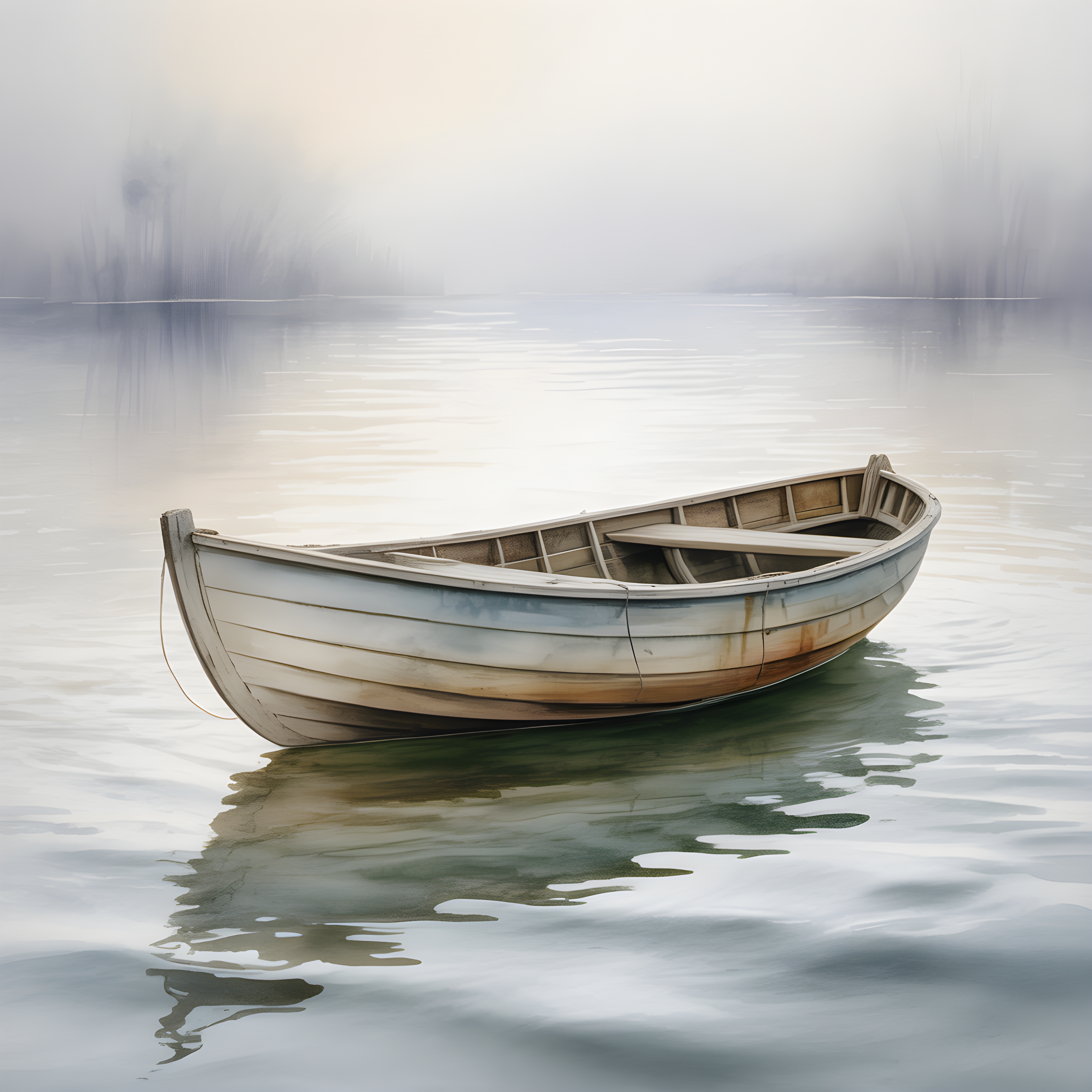 Misty Boat Reflection Watercolor Wall Art