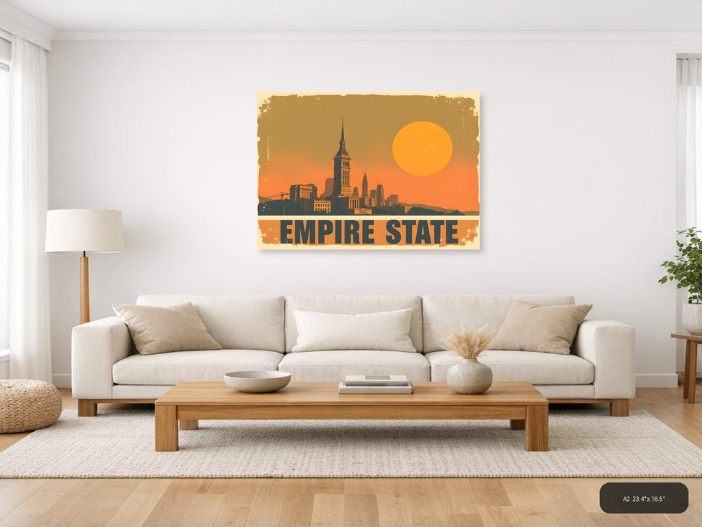 Vintage Empire State Building Sunset Landscape Wall Art — A2 / Living Room