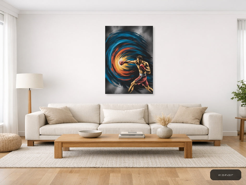 Abstract Boxer Punch Energy Swirl Portrait Wall Art — A1 / Living Room