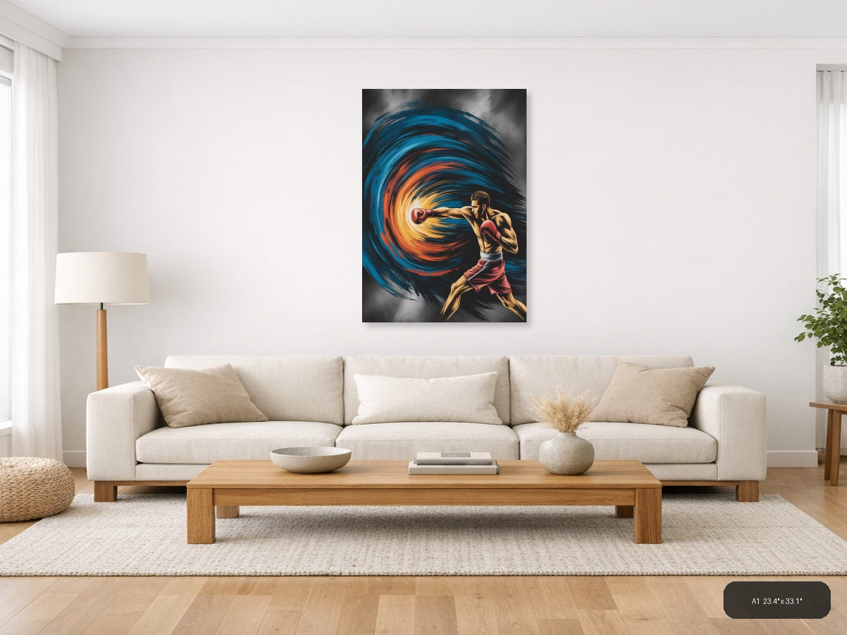 Abstract Boxer Punch Energy Swirl Portrait Wall Art — A1 / Living Room