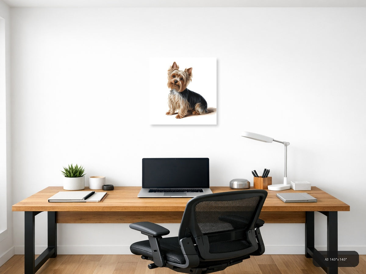 Yorkie Portrait: Tan and Black Terrier Minimalist Wall Art — A3 / Office