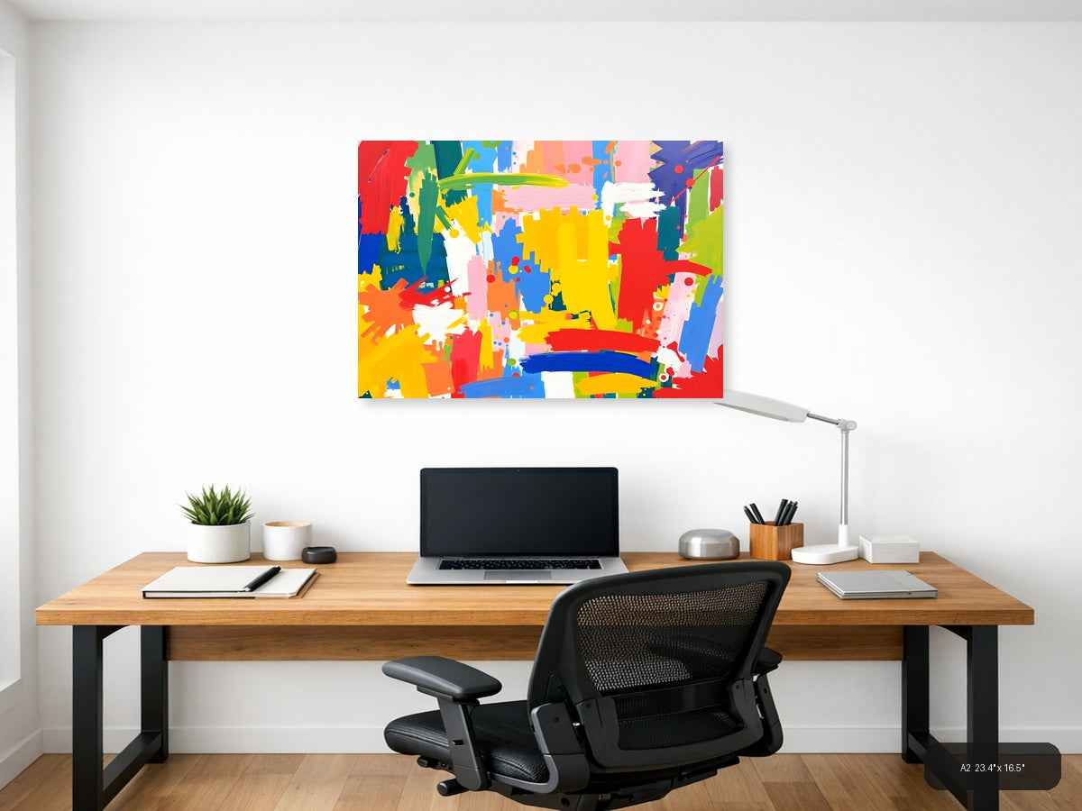 Vibrant Abstract Splatter Colorful Brushstrokes Wall Art — A2 / Office