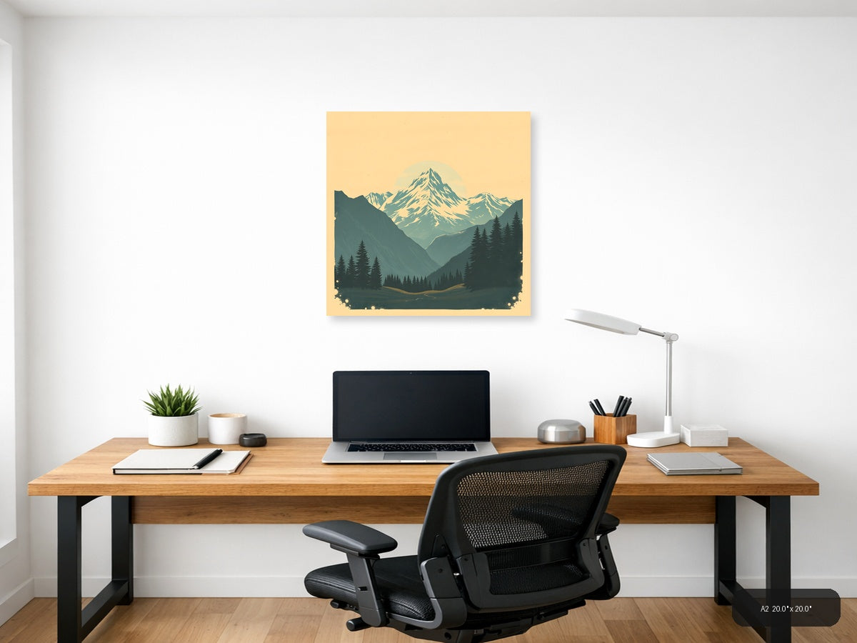 Vintage Mountain Peak Forest Valley Landscape Wall Art — A2 / Office