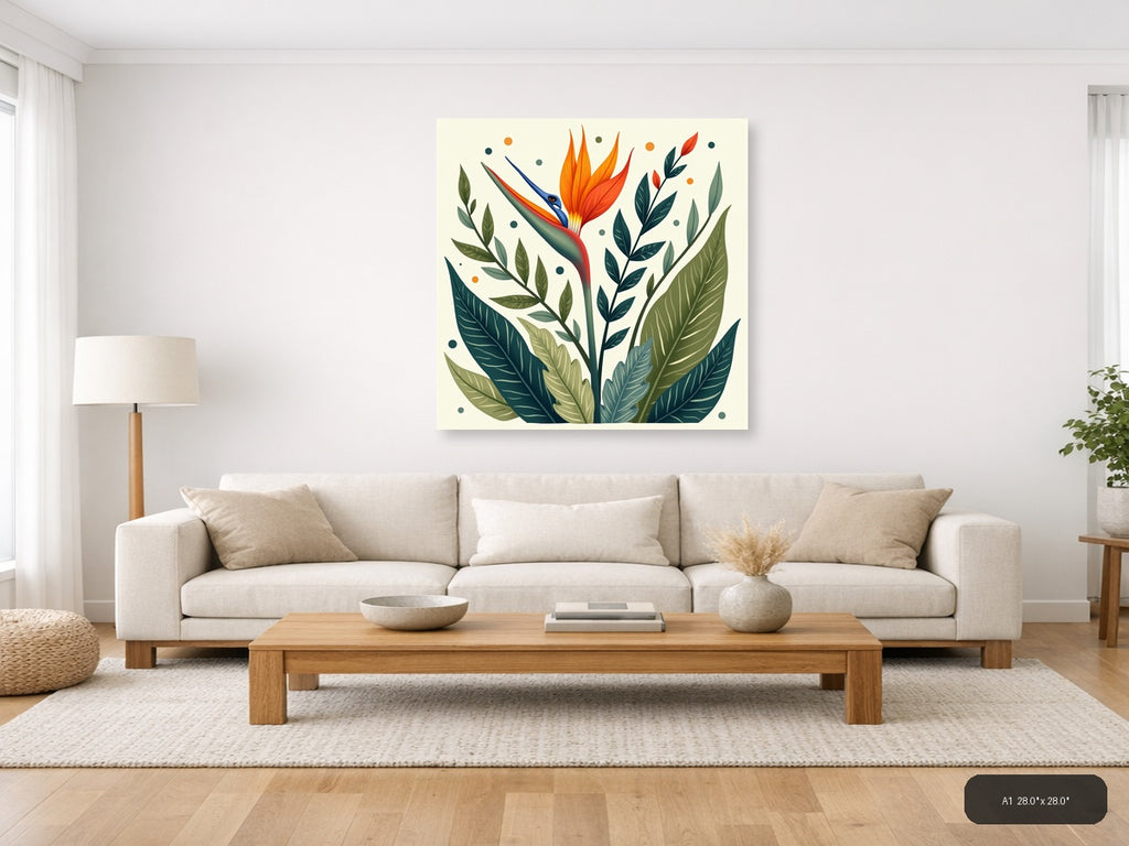Bird of Paradise Botanical Illustration Square Wall Art — A1 / Living Room