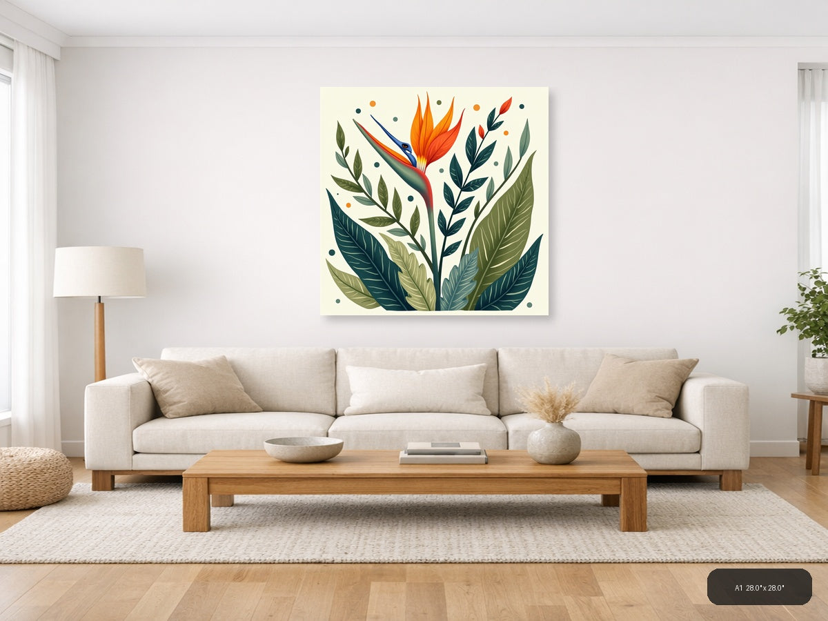 Bird of Paradise Botanical Illustration Square Wall Art — A1 / Living Room