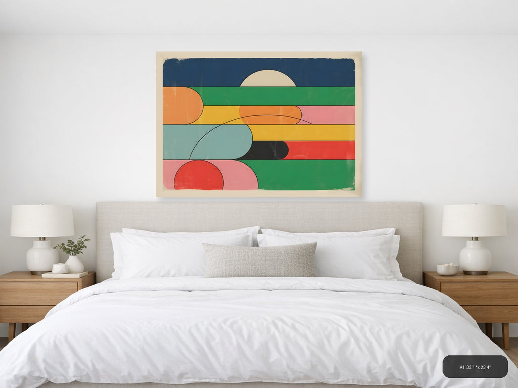 Vintage Retro Geometric Landscape Sunrise Wall Art — A1 / Bedroom