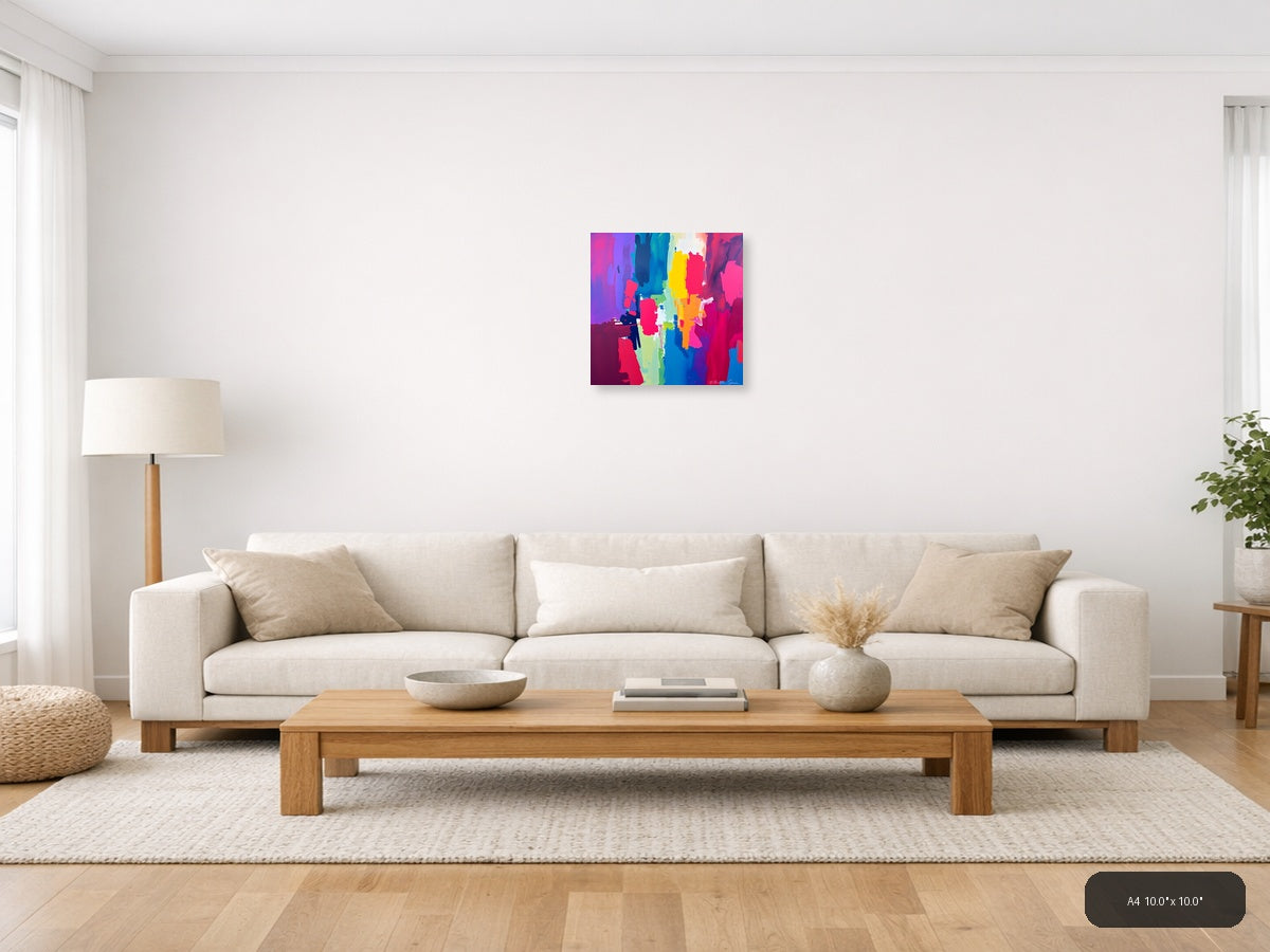 Vibrant Abstract Neon Brushstrokes Square Wall Art — A4 / Living Room