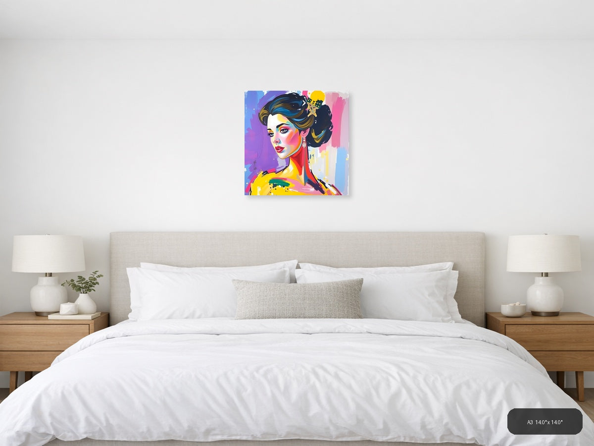 Colorful Pop Art Woman Portrait Abstract Wall Art — A3 / Bedroom