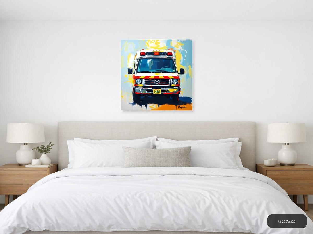 Abstract Ambulance Emergency Vehicle Pop Art Wall Art — A2 / Bedroom