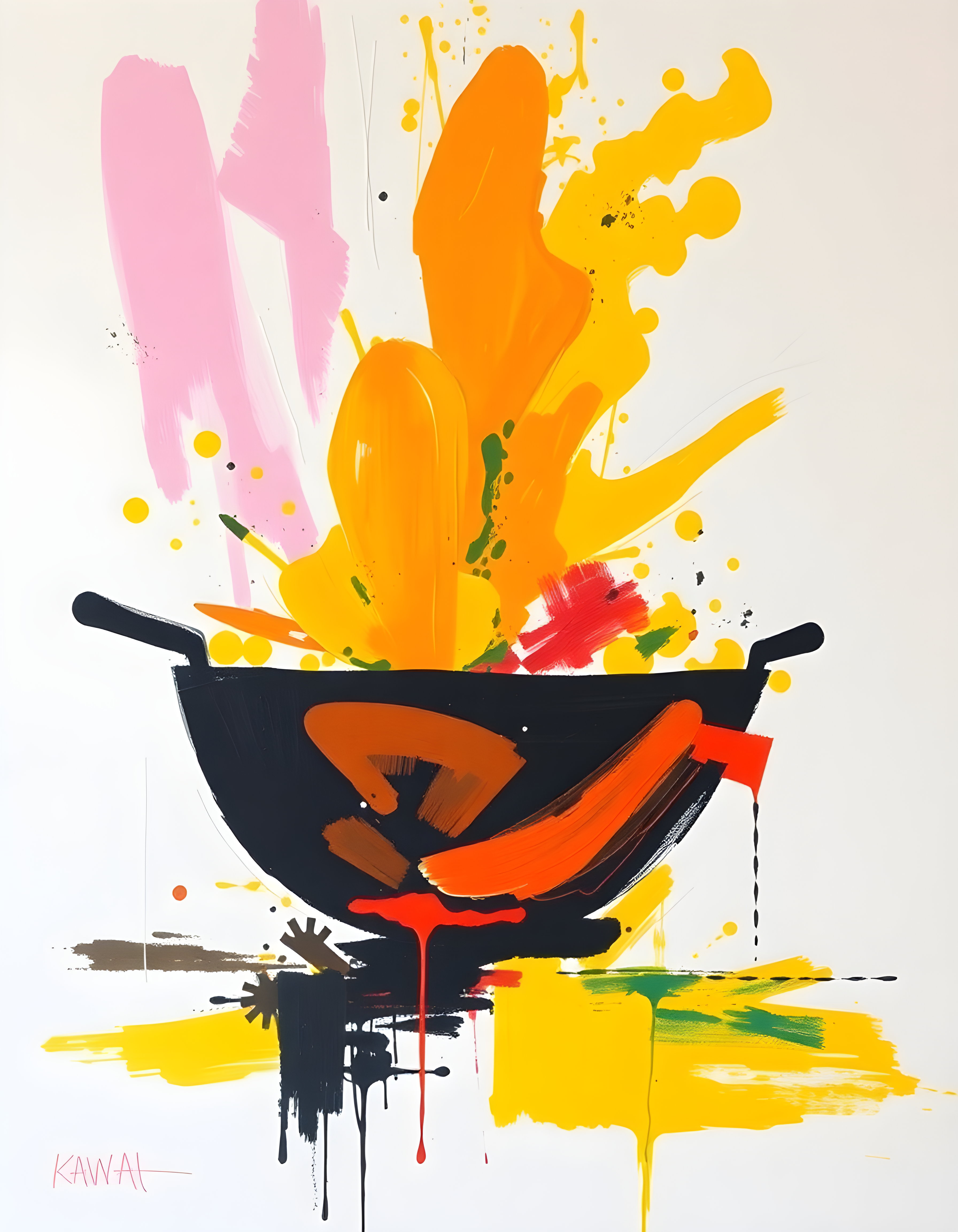 Abstract Wok Pan Explosion | Modern Kitchen Wall Art