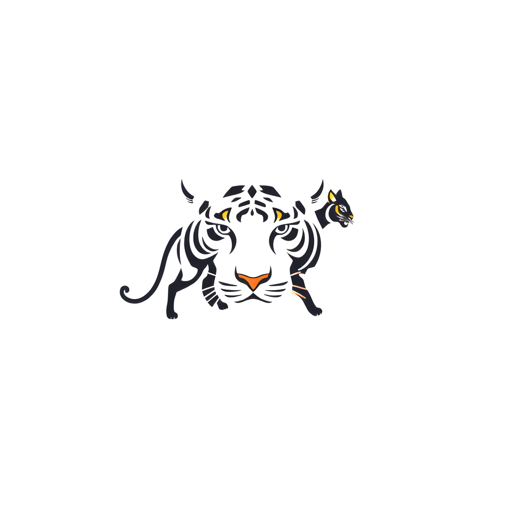 Minimalist Tiger Head with Cub Geometric Wall Art