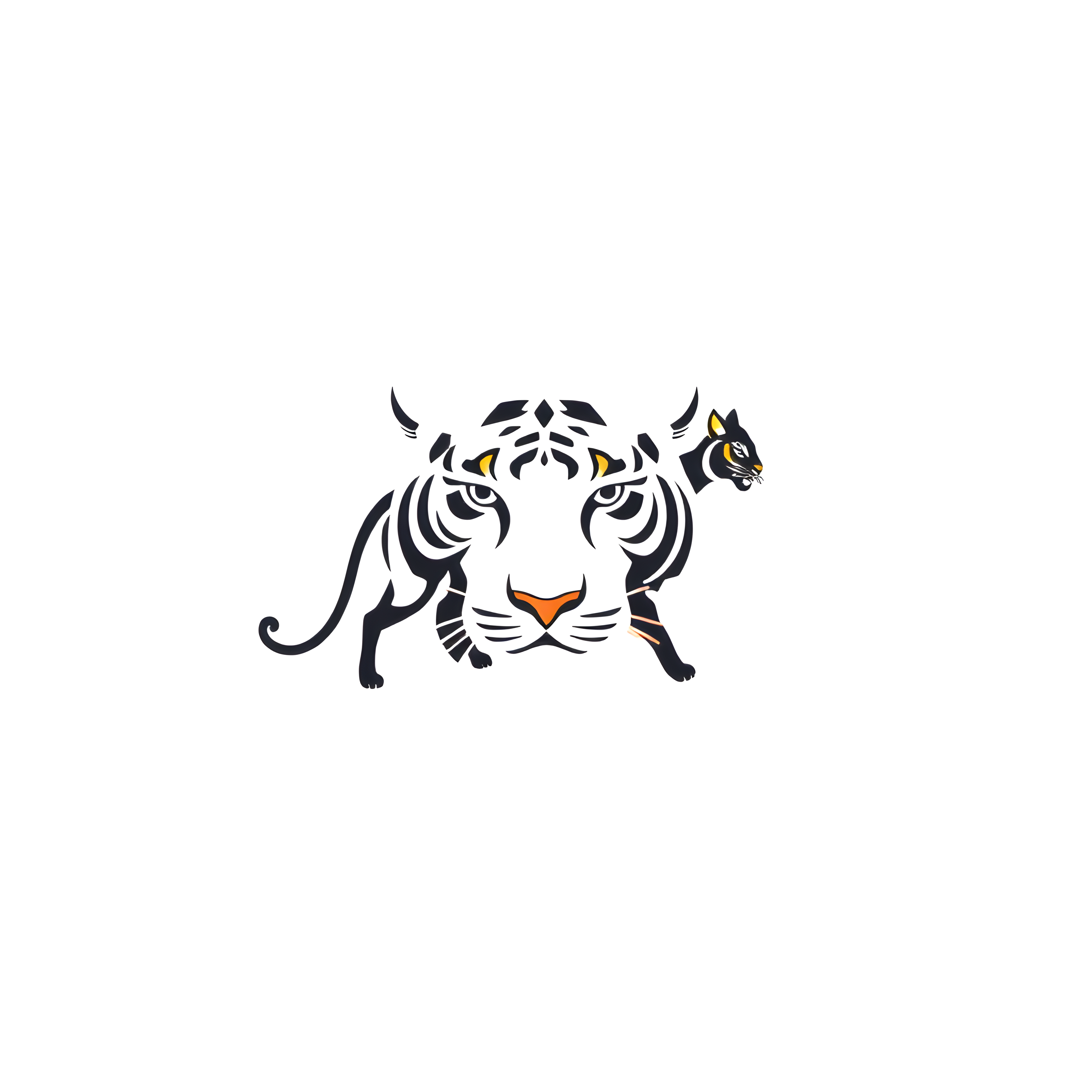 Minimalist Tiger Head with Cub Geometric Wall Art
