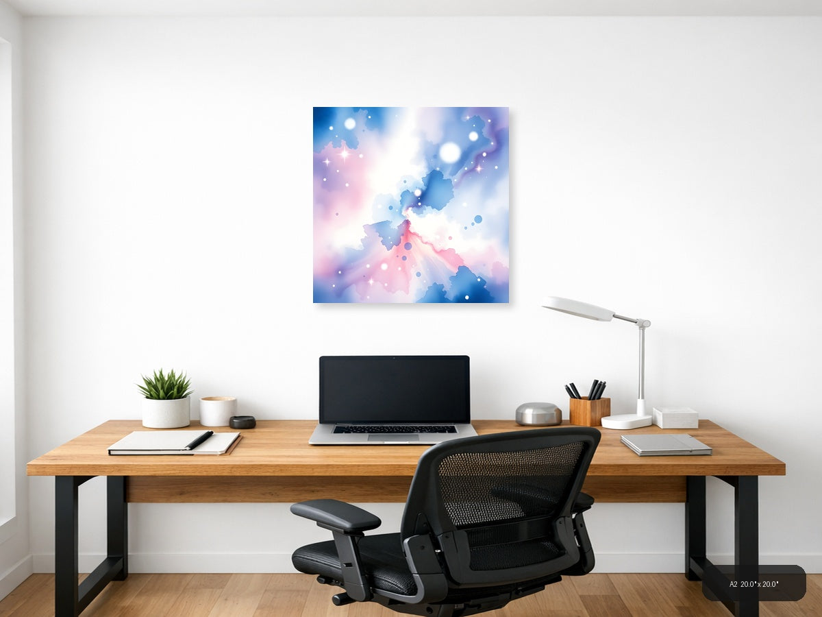 Abstract Watercolor Map with Pink and Blue Gradient Wall Art — A2 / Office