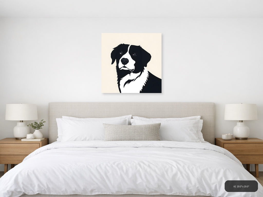 Black and White Dog Portrait Minimalist Wall Art — A2 / Bedroom