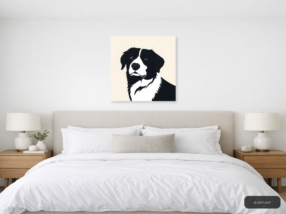 Black and White Dog Portrait Minimalist Wall Art — A2 / Bedroom