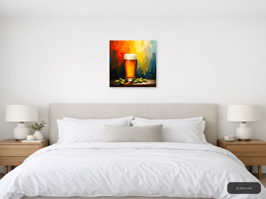 Abstract Beer Glass with Hops Wall Art — A3 / Bedroom