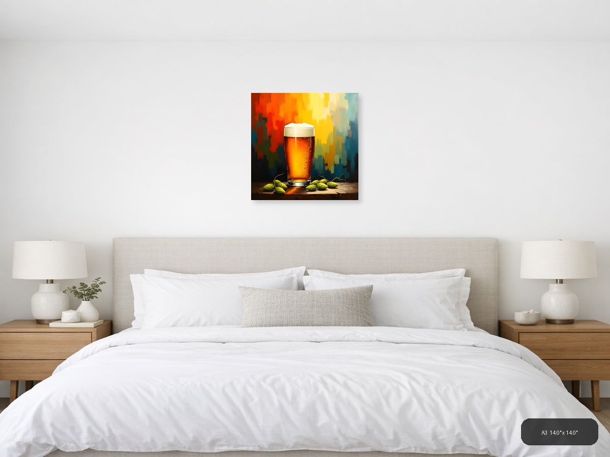 Abstract Beer Glass with Hops Wall Art — A3 / Bedroom