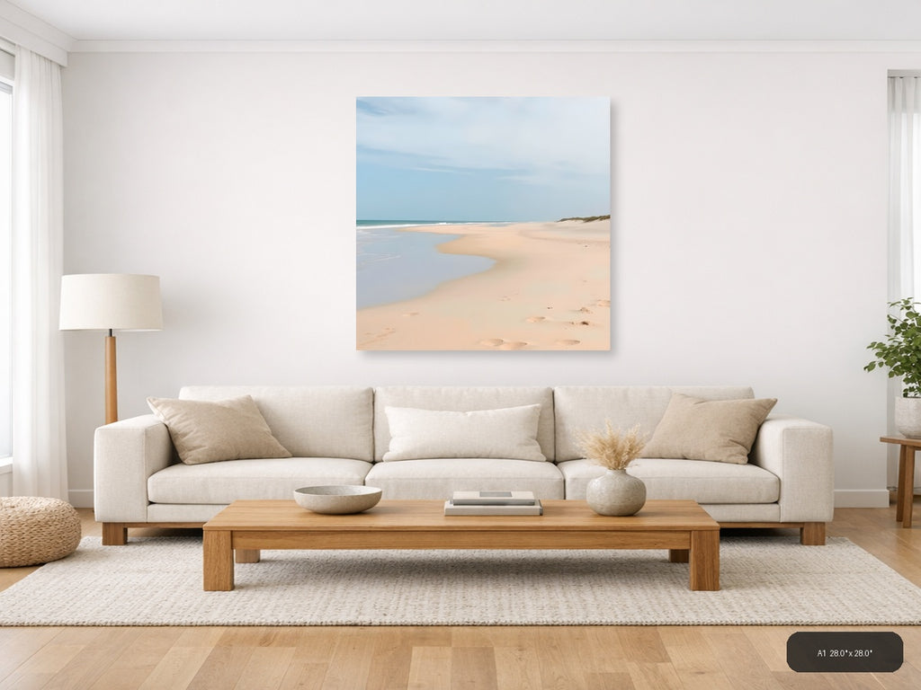 Minimalist Sandy Beach with Tidal Pool - Square Wall Art — A1 / Living Room
