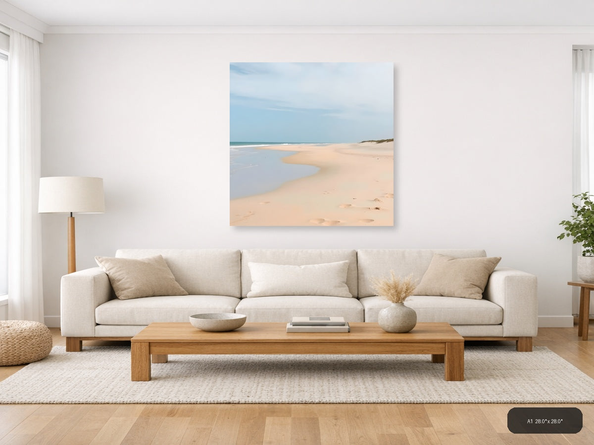 Minimalist Sandy Beach with Tidal Pool - Square Wall Art — A1 / Living Room