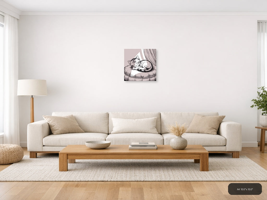 Sleeping Cat Line Art Wall Art Print — A4 / Living Room