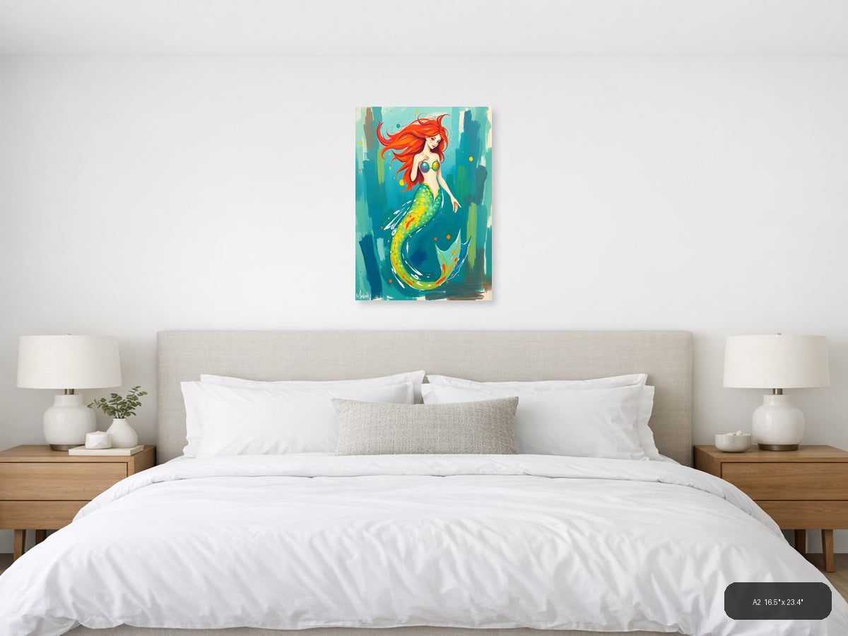 Vibrant Mermaid with Red Hair Abstract Wall Art — A2 / Bedroom