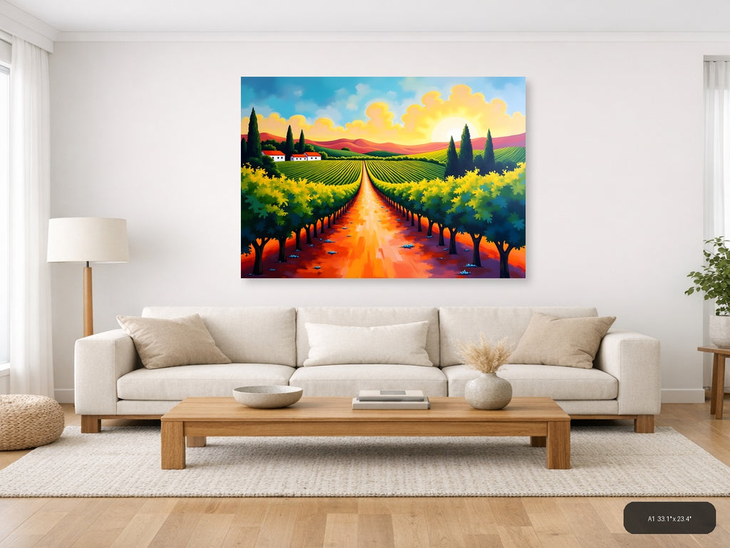 Tuscan Vineyard Landscape Abstract Painting Wall Art — A1 / Living Room