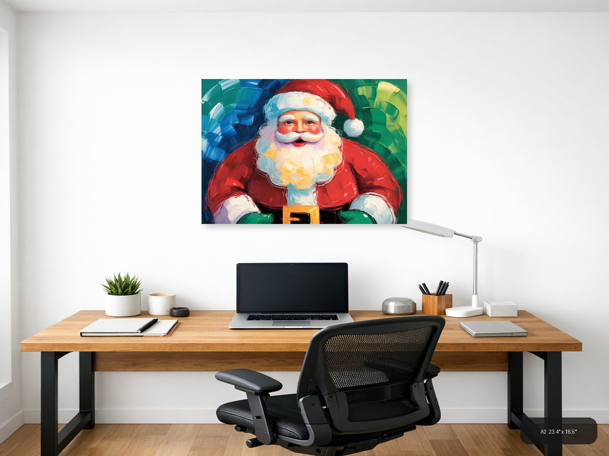 Abstract Santa Claus Portrait Colorful Holiday Wall Art — A2 / Office