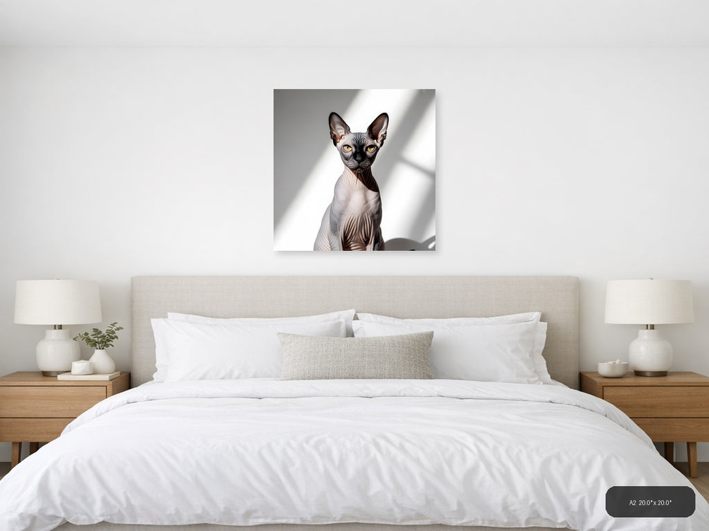 Sphynx Cat Portrait Minimalist Wall Art — A2 / Bedroom