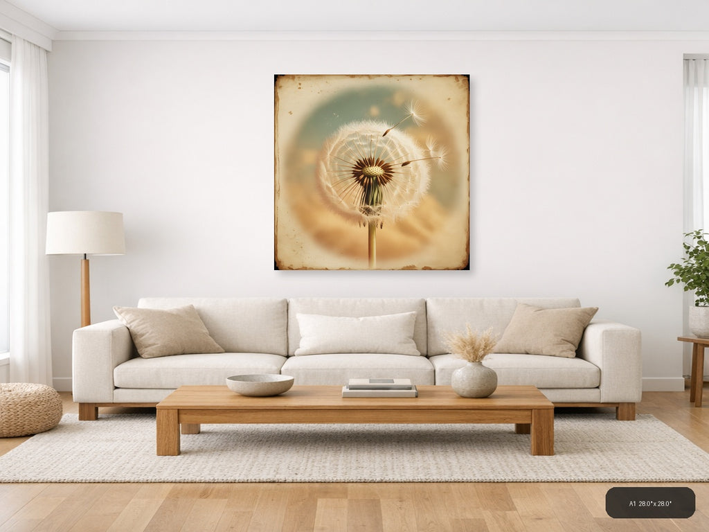 Vintage Dandelion Seedhead Botanical Wall Art — A1 / Living Room
