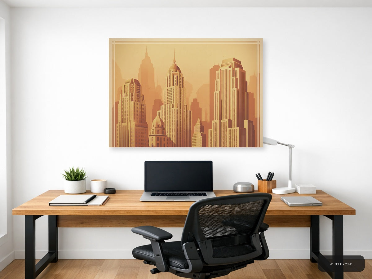 Vintage Art Deco Skyline with Chrysler Building Wall Art — A1 / Office