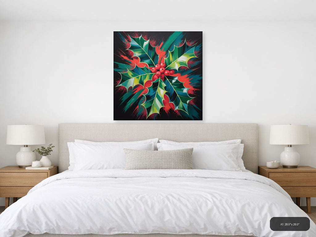 Abstract Holly Berry Red Green Festive Modern Wall Art — A1 / Bedroom