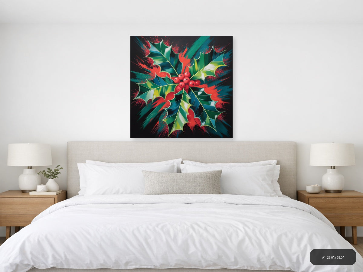 Abstract Holly Berry Red Green Festive Modern Wall Art — A1 / Bedroom