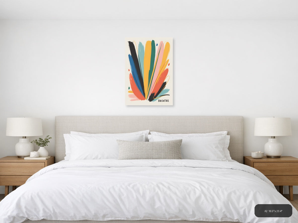 Colorful Abstract Brushstrokes 'Breathe' Wall Art — A2 / Bedroom