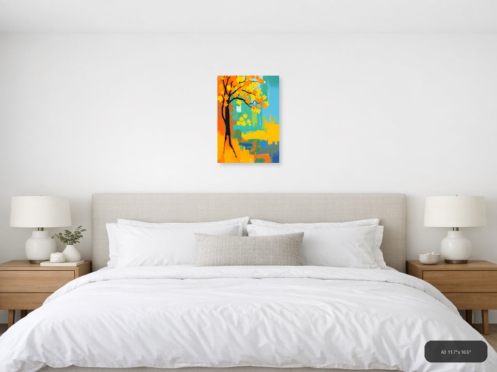 Abstract Autumn Tree with Golden Leaves Wall Art — A3 / Bedroom