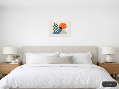 Abstract Botanical Line Art with Geometric Shapes Wall Art — A4 / Bedroom