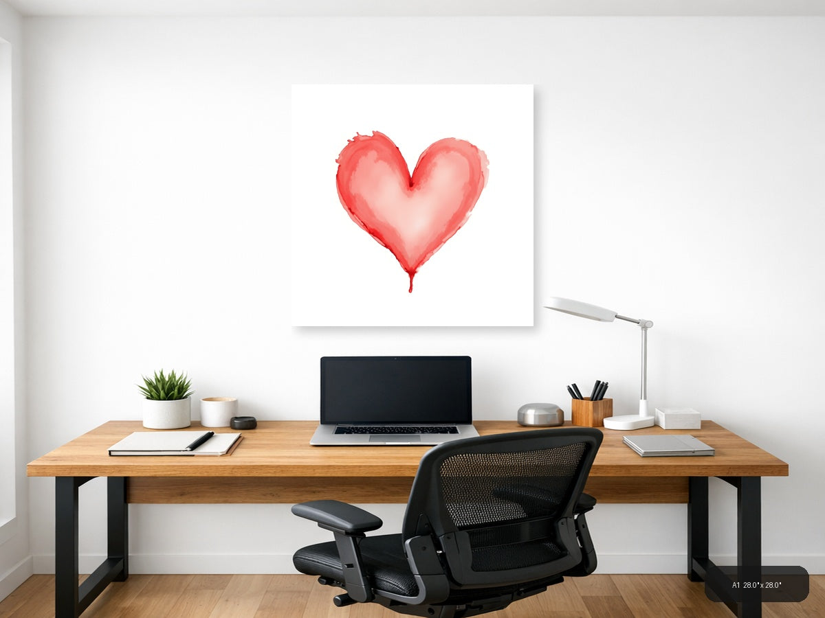 Red Watercolor Heart Wall Art — A1 / Office
