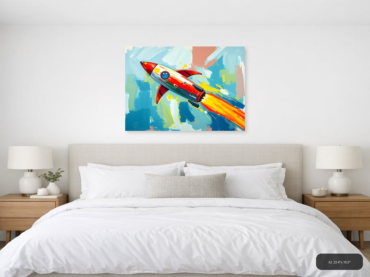 Abstract Retro Rocket Launch Wall Art — A2 / Bedroom