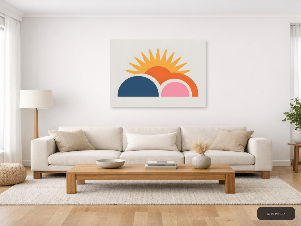 Minimalist Sunrise with Layered Semicircles Wall Art — A2 / Living Room