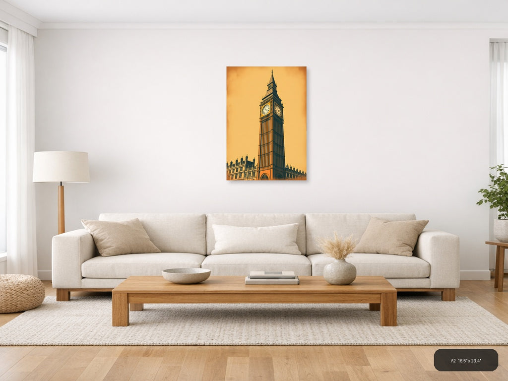 Big Ben Clock Tower Vintage Golden Wall Art — A2 / Living Room